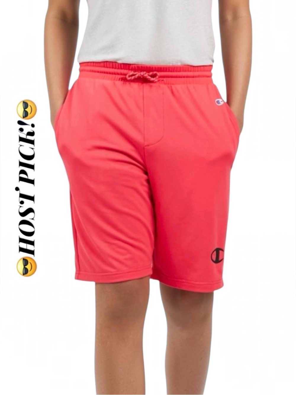 New CHAMPION© BOYS’ ACTIVE SHORTS- EASY PULL-ON STYLE, COLOR=LYCHEE SZ=7/8 (M)